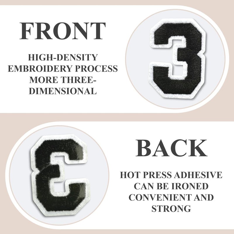 Cazzon Letter and Number Iron On Patches, A-Z Alphabet and Numbers 0-9 Embroidery Applique Patch, DIY Decorative Heat Press Patches for Clothing Jeans Jackets Backpacks Hats (Black 72 Pcs) - Image 3